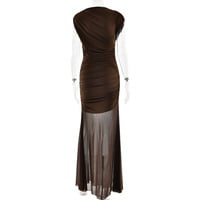 Sexy Fashion Sexy Pleated Dress Mesh Splicing Solid Color Slim Fit Women's Long Skirt - Thumbnail 1