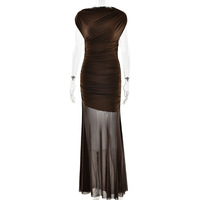 Sexy Fashion Sexy Pleated Dress Mesh Splicing Solid Color Slim Fit Women's Long Skirt - Thumbnail 3