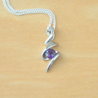 BOXED GIFT/Amethyst Pendant & 18" Sterling Silver Chain/Amethyst Necklace/Amethyst Jewellery/Amethyst Jewelery/February Birthstone/UK - Thumbnail 1