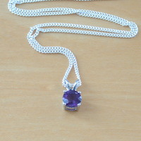 BOXED GIFT/Amethyst Solitaire Pendant & 18" Silver Chain/Amethyst Necklace/Amethyst Jewellery/Amethyst Jewelery/February Birthstone/UK - Thumbnail 1