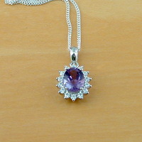 BOXED GIFT SET/Sterling Silver Amethyst Pendant & Chain/Silver Amethyst Necklace UK/Amethyst Jewellery/Amethyst Jewelry/February Birthstone/UK - Thumbnail 1