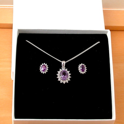 Boxed gift set/sterling silver amethyst pendant & chain/silver amethyst necklace uk/amethyst jewellery/amethyst jewelry/february birthstone/uk