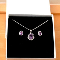 BOXED GIFT SET/Sterling Silver Amethyst Pendant & Chain/Silver Amethyst Necklace UK/Amethyst Jewellery/Amethyst Jewelry/February Birthstone/UK - Thumbnail 9