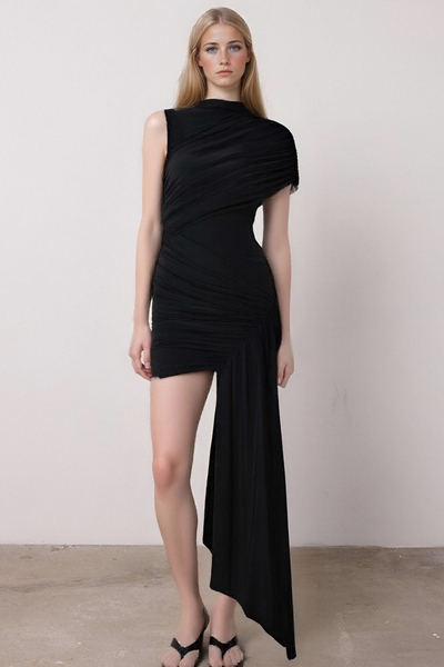 Slim fit women's sexy irregular ribbon hip dress