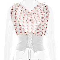 Polka dot hottie cropped top sexy slim backless lace-up patchwork t-shirt - Thumbnail 1