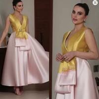 Customized Ball Retro V-neck Gown Anke Length Prom Dresses s Formal Occasion Gown - Thumbnail 4