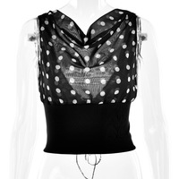 Polka dot hottie cropped top sexy slim backless lace-up patchwork t-shirt - Thumbnail 7