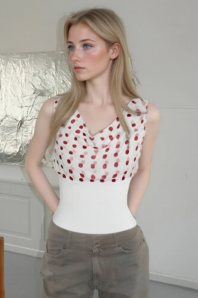 Polka dot hottie cropped top sexy slim backless lace-up patchwork t-shirt