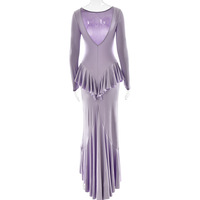 Fashionable and sexy backless solid color ruffled slit dress - Thumbnail 1