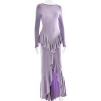 Fashionable and sexy backless solid color ruffled slit dress - Thumbnail 2