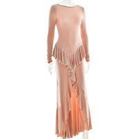 Fashionable and sexy backless solid color ruffled slit dress - Thumbnail 5