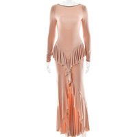 Fashionable and sexy backless solid color ruffled slit dress - Thumbnail 6