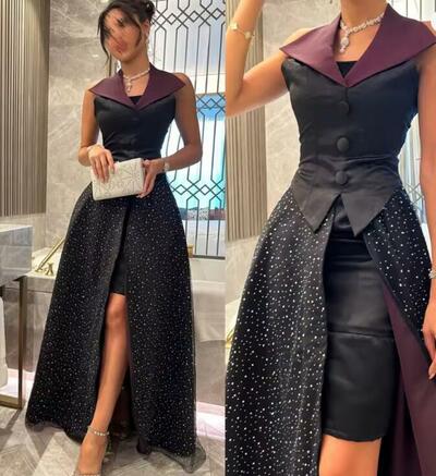 Customized Fashion Intricate V Neck Empire Sequin Floor Length Sleeveless Button Tank Formal Evening Gowns 