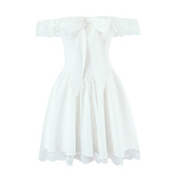 One-shoulder flying sleeves and lace bow waist puffy dress - Thumbnail 2
