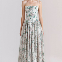 Gentle holiday style floral waist-length tube top dress - Thumbnail 1
