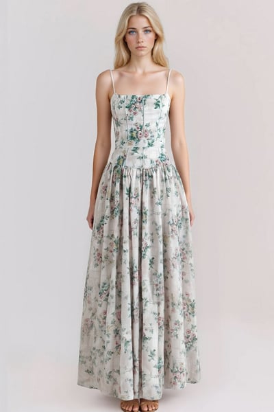 Gentle holiday style floral waist-length tube top dress