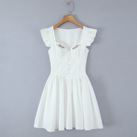 Sweet Flying Sleeves Herringbone Embroidered Square Neck Mini Dress - Thumbnail 2