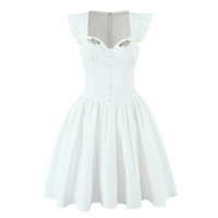 Sweet Flying Sleeves Herringbone Embroidered Square Neck Mini Dress - Thumbnail 5