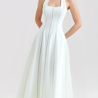Retro Elegant Sexy Halter Back Midi Dress - Thumbnail 1