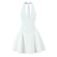 Deep V Sleeveless Halter Neck Dress with Waist and Sweet Bowknot Miniskirt for Women - Thumbnail 2