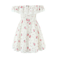 Sweet one-shoulder bow floral lace waist dress - Thumbnail 1