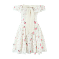 Sweet one-shoulder bow floral lace waist dress - Thumbnail 2
