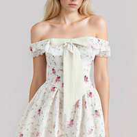 Sweet one-shoulder bow floral lace waist dress - Thumbnail 1