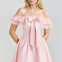One-shoulder flying sleeves and lace bow waist puffy princess dress - Thumbnail 1