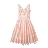 Sweet pink one-row button sexy V-neck waist camisole dress - Thumbnail 1
