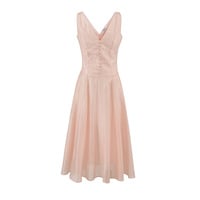 Sweet pink one-row button sexy V-neck waist camisole dress - Thumbnail 3