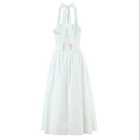 Temperament embroidered bow sexy strappy backless halter neck tube top sundress dress - Thumbnail 1
