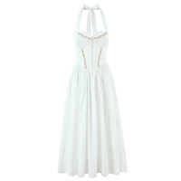 Temperament embroidered bow sexy strappy backless halter neck tube top sundress dress - Thumbnail 2