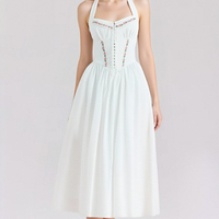 Temperament embroidered bow sexy strappy backless halter neck tube top sundress dress - Thumbnail 1