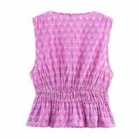 French V-neck hollow embroidered bow top - Thumbnail 1