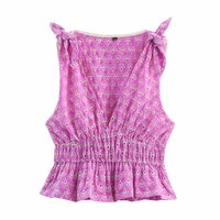 French V-neck hollow embroidered bow top - Thumbnail 2