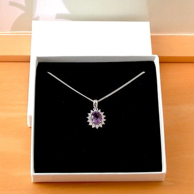 Boxed gift/sterling silver amethyst pendant & chain/silver amethyst necklace uk/amethyst jewellery/amethyst jewelry/february birthstone/uk
