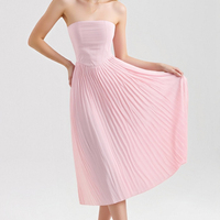 Sexy and elegant tube top maxi dress holiday waist halter back pleated dress - Thumbnail 1