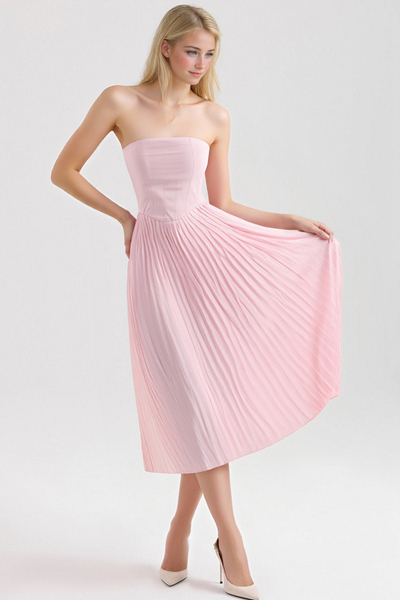 Sexy and elegant tube top maxi dress holiday waist halter back pleated dress