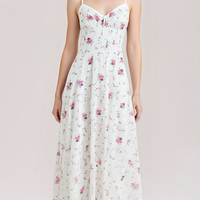 Rose Print Lace Tube Top Back Tie Waist Suspender Dress - Thumbnail 1