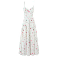 Rose Print Lace Tube Top Back Tie Waist Suspender Dress - Thumbnail 2