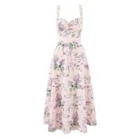 Sweet floral print suspender dress with waist-hugging A-line midi skirt - Thumbnail 3