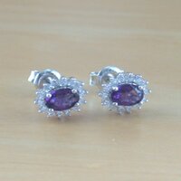 BOXED GIFT/Sterling Silver Amethyst Stud Earrings UK/Amethyst & Cz Earrings UK/Gemstone Earrings/Amethyst Jewellery/Amethyst Jewelry/UK - Thumbnail 1