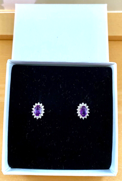 BOXED GIFT/Sterling Silver Amethyst Stud Earrings UK/Amethyst & Cz Earrings UK/Gemstone Earrings/Amethyst Jewellery/Amethyst Jewelry/UK
