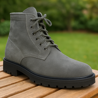 Handmade Grey Suede Lace-Up Boots For Men Durable Outdoor Workwear and Casual Fashion Shoes - Thumbnail 1
