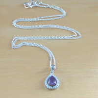 BOXED GIFT/Sterling Silver Amethyst Pendant & Chain/Amethyst Necklace/Amethyst Jewellery/Amethyst Jewelry/UK - Thumbnail 2