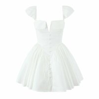 Sexy square neck flying sleeves backless dress pleated little white dress - Thumbnail 2
