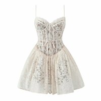 Lace suspender dress women's vacation sexy backless waist dress - Thumbnail 1