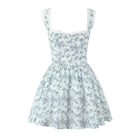 Blue and White Porcelain Romantic Floral Short Skirt French Retro Pure Lace Trim Suspender Dress - Thumbnail 2