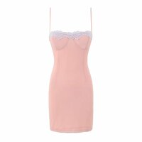 Mesh splicing contrast color suspender dress lace splicing sexy hip skirt short skirt - Thumbnail 1