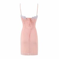 Mesh splicing contrast color suspender dress lace splicing sexy hip skirt short skirt - Thumbnail 2